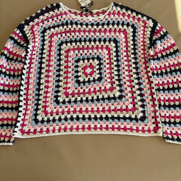 Charlie B Granny Square XL Long Sleeve Hand Crochet Knit Sweater NWT - Picture 10 of 11